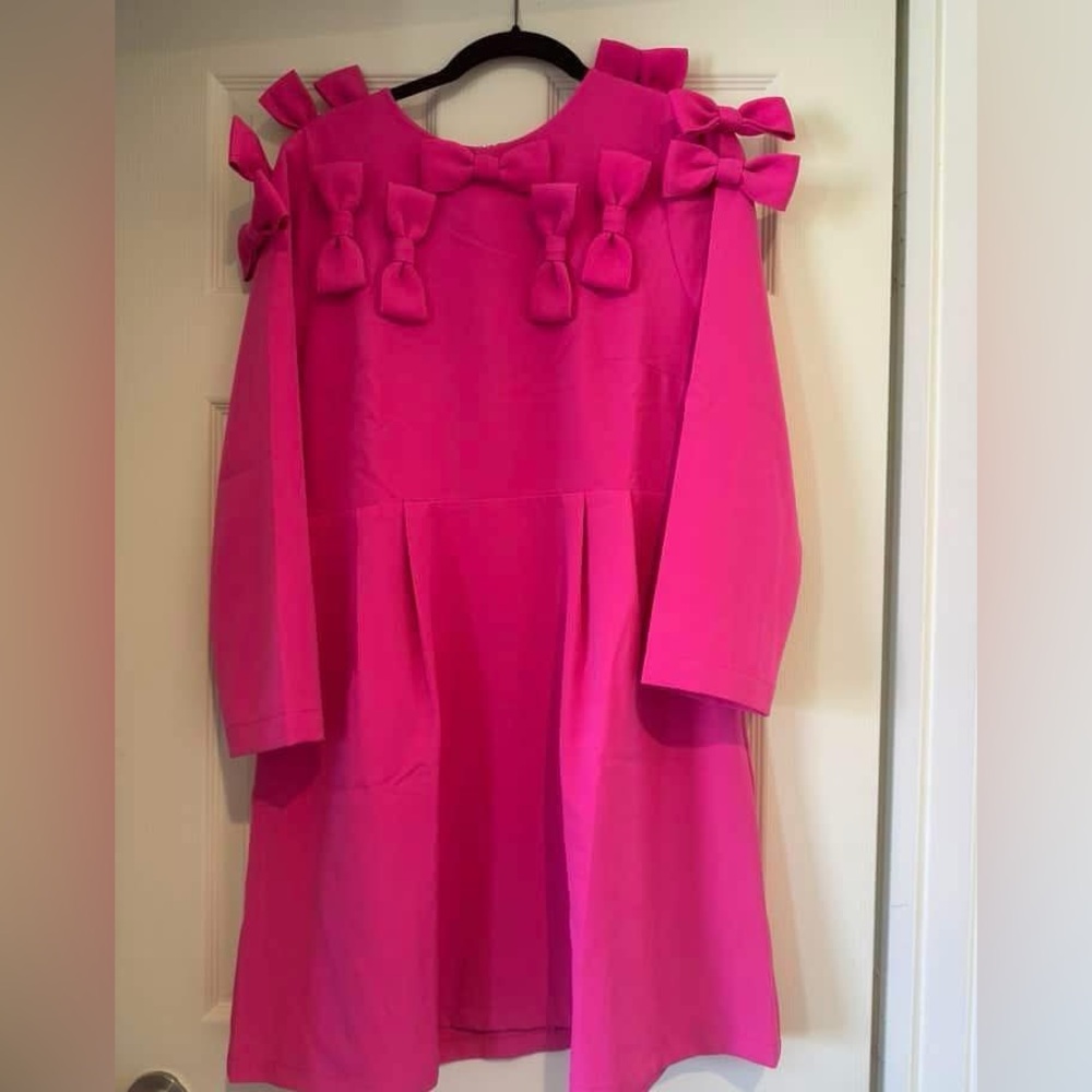 Tuckernuck x Cameron Eubanks Wimberly Hot Pink Mini Bow Dress Long Sleeve size L